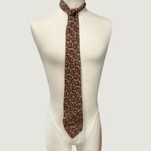 Talbott Studio Nordstrom Mens Silk Tie Gold Navy Red Geometric Crest Pattern